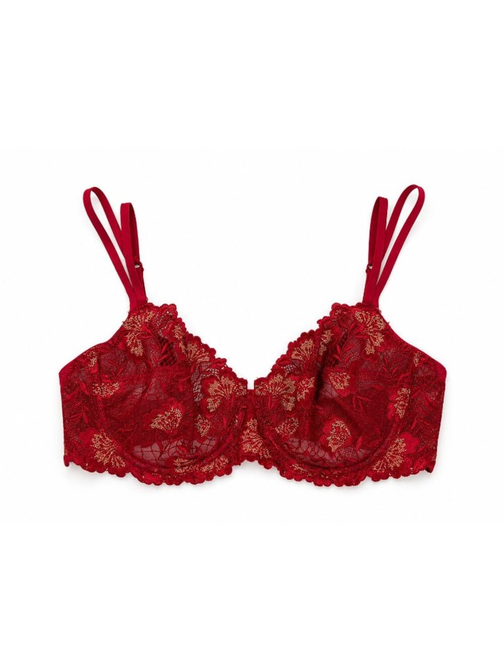 Chantelle size 36D Eros Red Gold Lace Unlined underwire Bra NEW